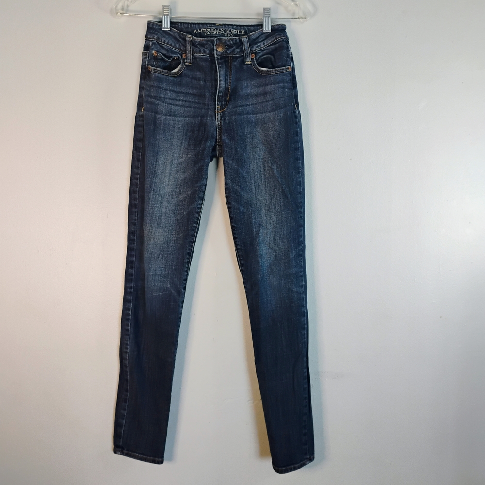 American Eagle Blue High Rise Skinny Jeans Sleek Fit Size 0
